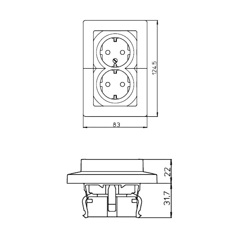 Kopp Paris mattschwarz Steckdose 2-fach ohne Berührungsschutz Abmessungen