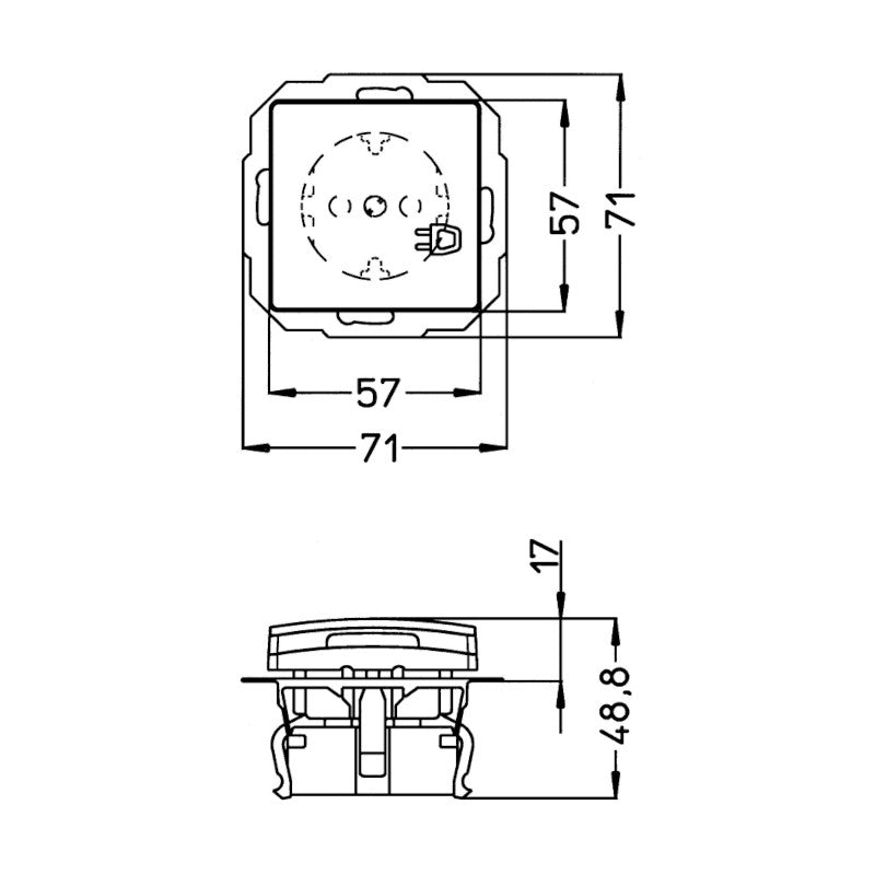 Kopp Paris silber Steckdose mit Berührungsschutz + Deckel (920820085) Abmessungen