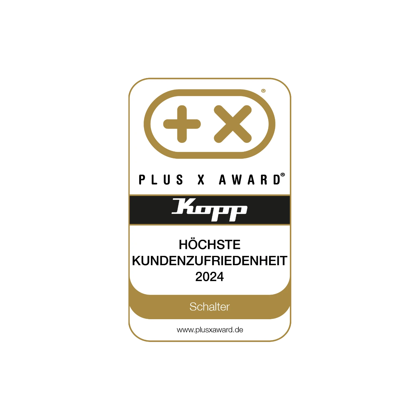 Plus X Award Logo - Auzeichnung der Firma Kopp für höchste Kundenzufriedenheit 2024