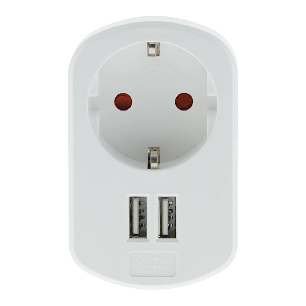Kopp Steckdosenadapter mit 2x USB 3400mA weiß (473104018) Vorderansicht