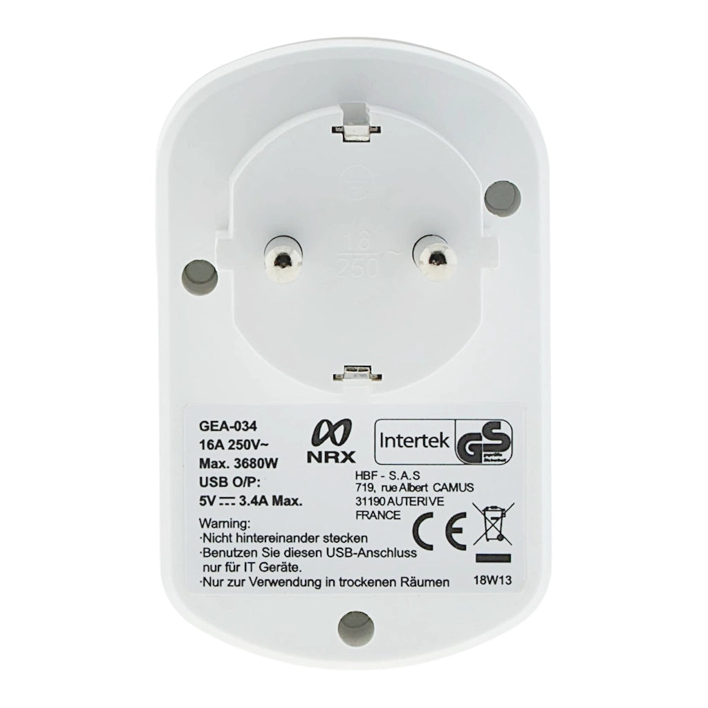 Kopp Steckdosenadapter mit 2x USB 3400mA weiß (473104018) Rückansicht