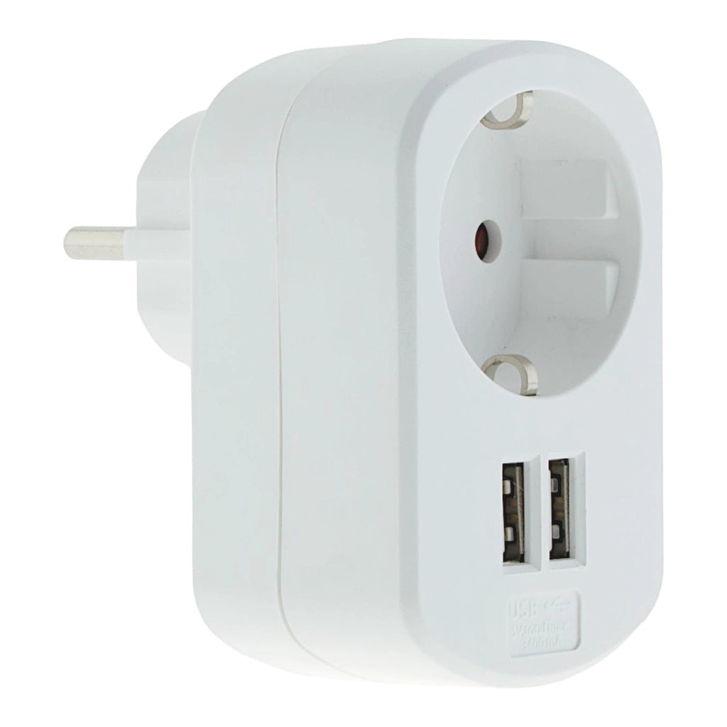 Kopp Steckdosenadapter mit 2x USB 3400mA weiß (473104018) Voderansicht schräg von links