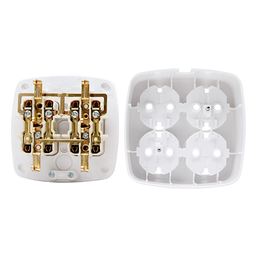 Kopp Steckdosenleiste 4-fach ohne Zuleitung weiß Steckdose aufgeschraubt mit erkennbaren Anschlüssen