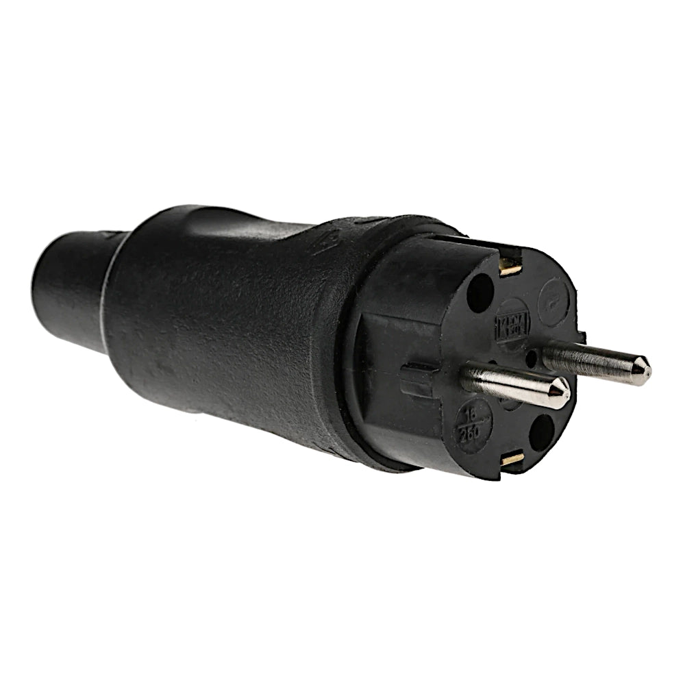 Kopp Vollgummi Stecker schwarz IP44 Ansicht schräg von vorn rechts