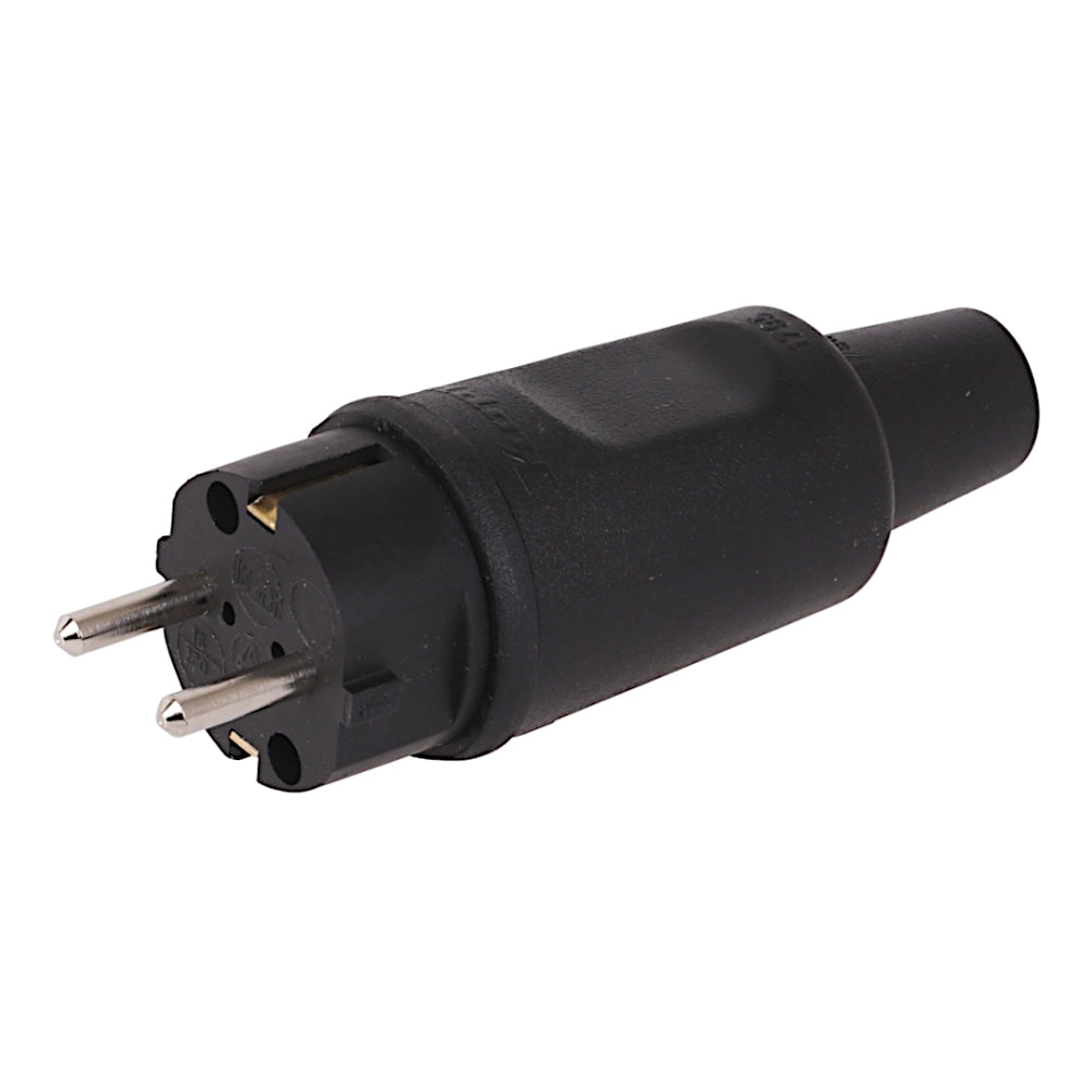 Kopp Vollgummi Stecker schwarz IP44 Ansicht schräg von vorn links
