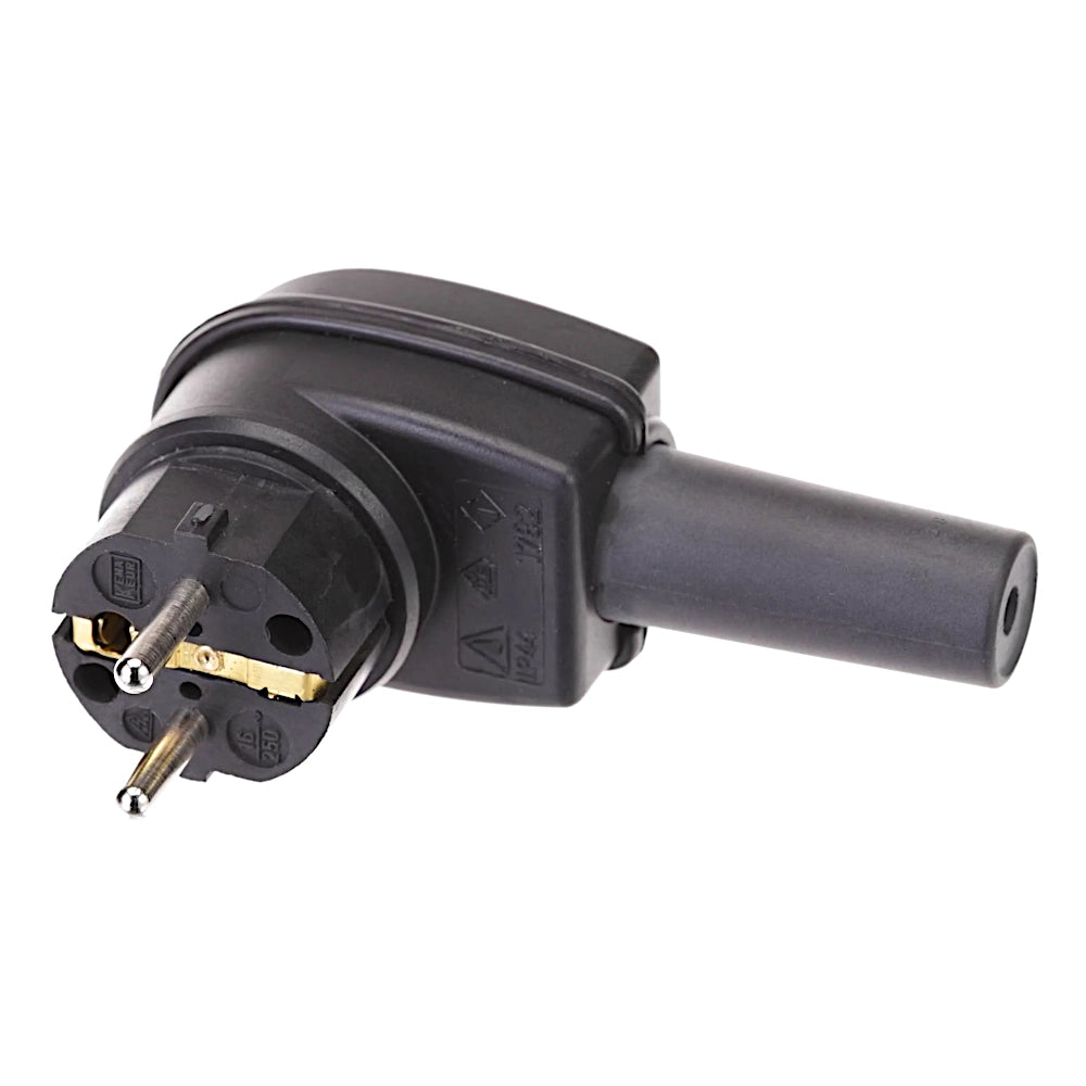 Kopp Vollgummi Winkelstecker schwarz IP44 Ansicht von vorn auf der rechten Seite liegend