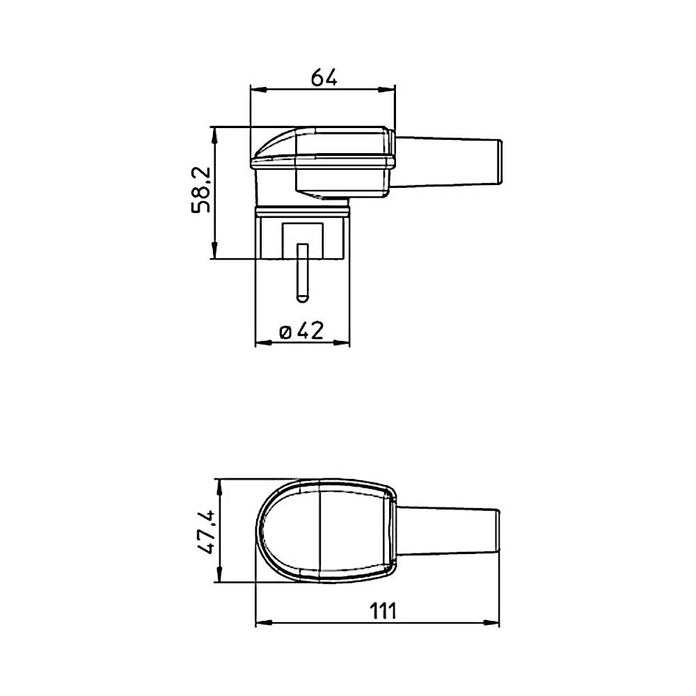 Kopp Vollgummi Winkelstecker schwarz IP44 technische Zeichnung mit Abmessungen