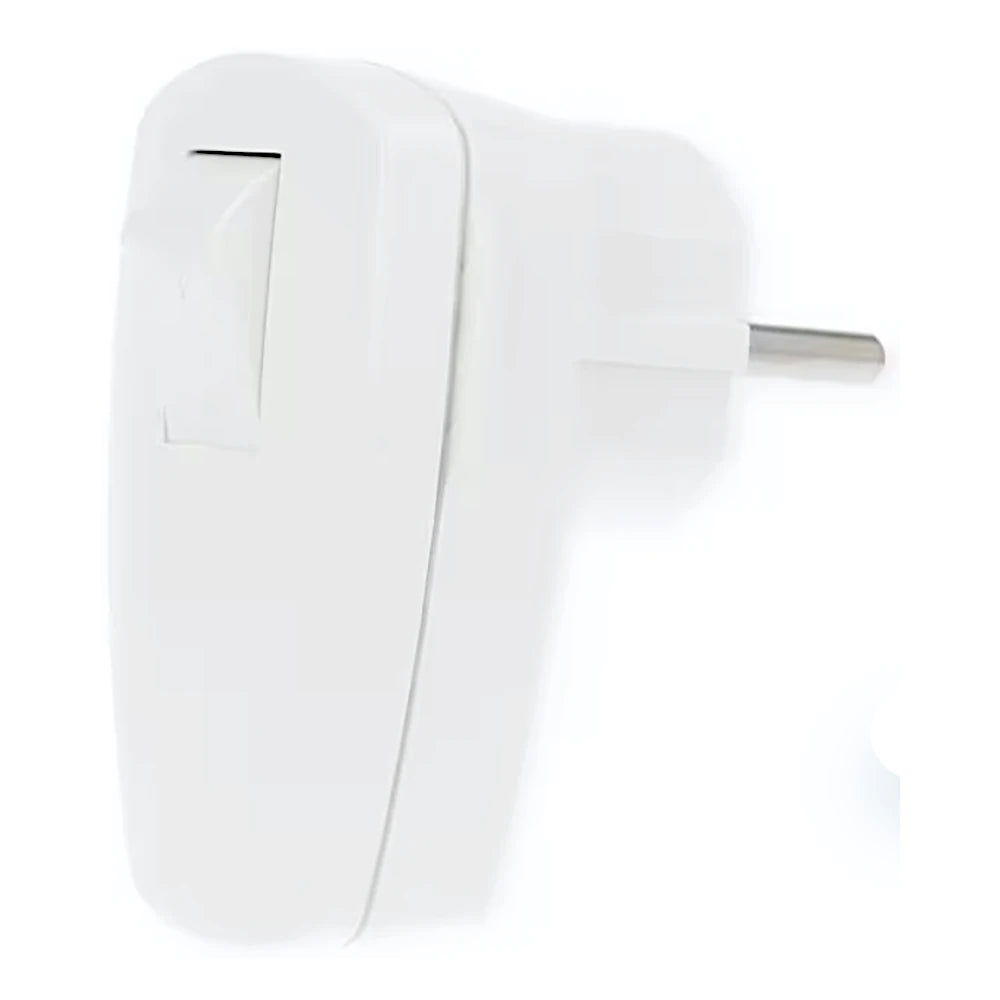 Kopp Winkelstecker mit Schalter weiß Rückansicht schräg von rechts