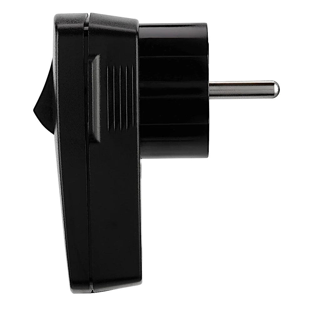 Kopp Winkelstecker mit Schalter schwarz Seitenansicht