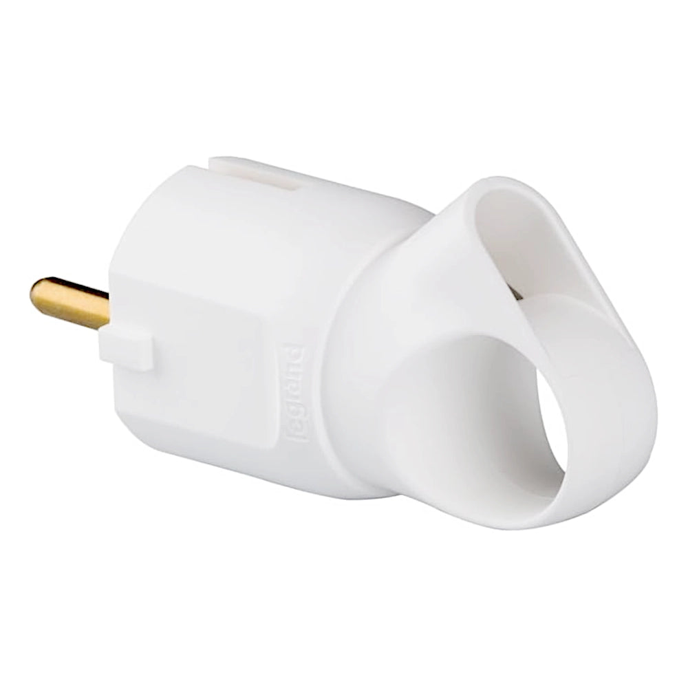 Legrand Stecker mit Abzugsgriff weiß Ansicht schräg von links hinten