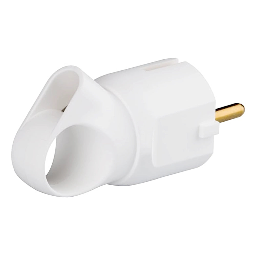Legrand Stecker mit Abzugsgriff weiß Ansicht schräg von rechts hinten