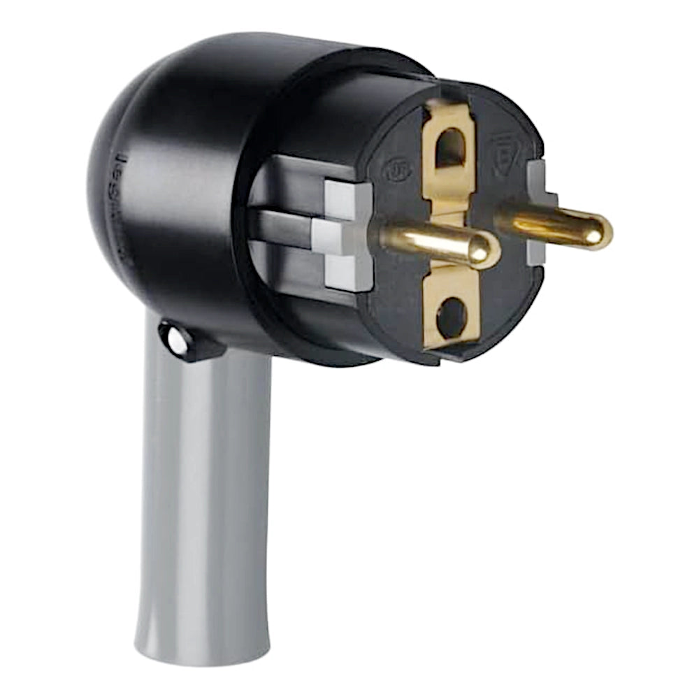 Legrand Stecker mit Schnellabzug schwarz/grau Ansicht schräg von vorn rechts