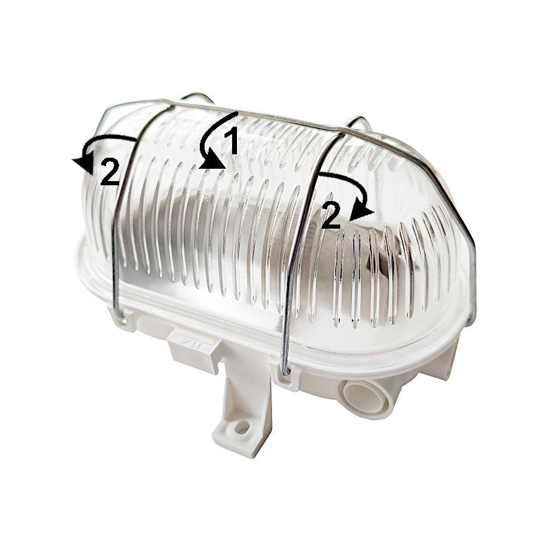 Ovalleuchte / Kellerleuchte weiß Ansicht schräg