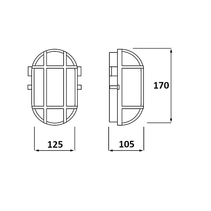 Ovalleuchte / Kellerleuchte weiß Abmessungen