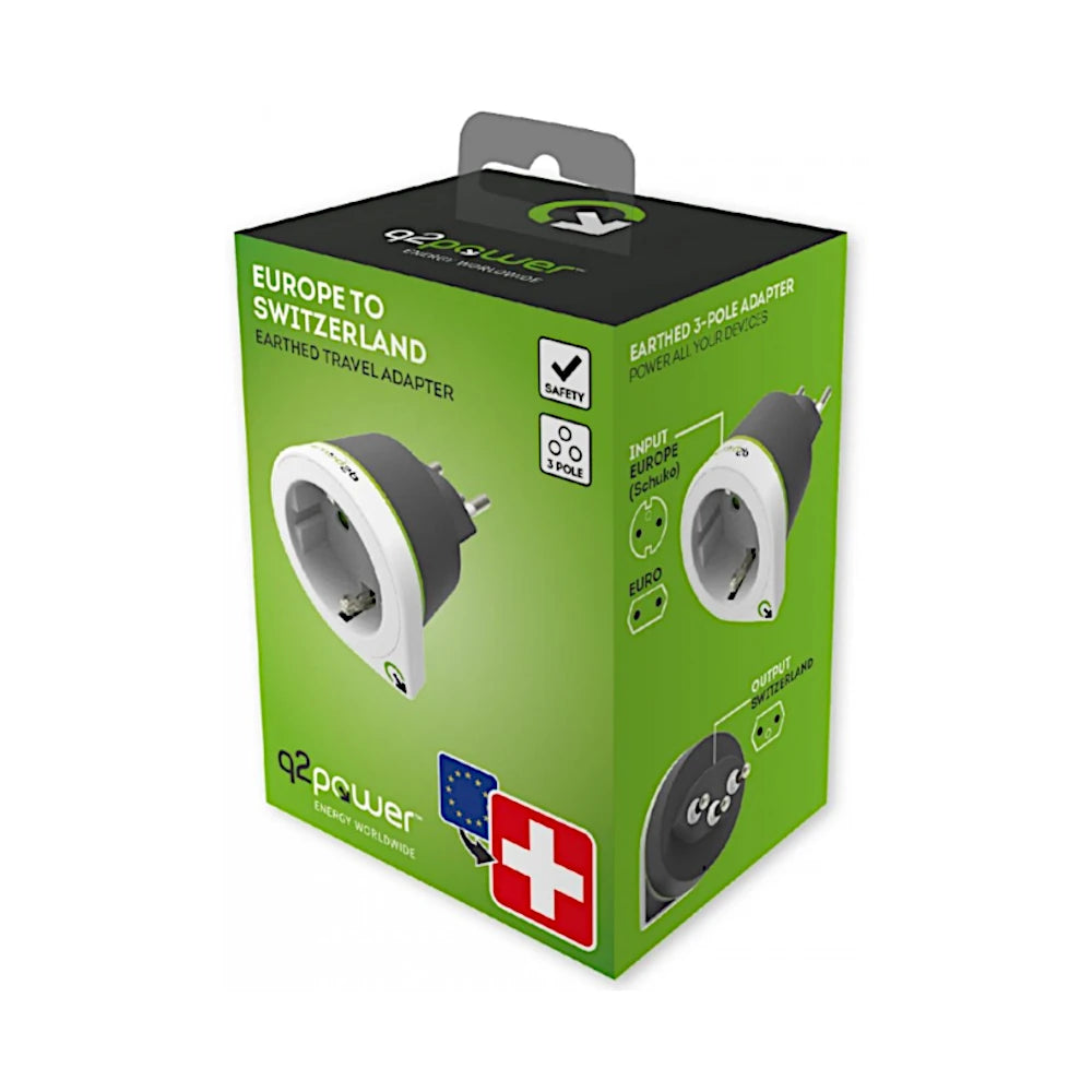 q2 Power Reiseadapter Europa nach Schweiz Verpackung