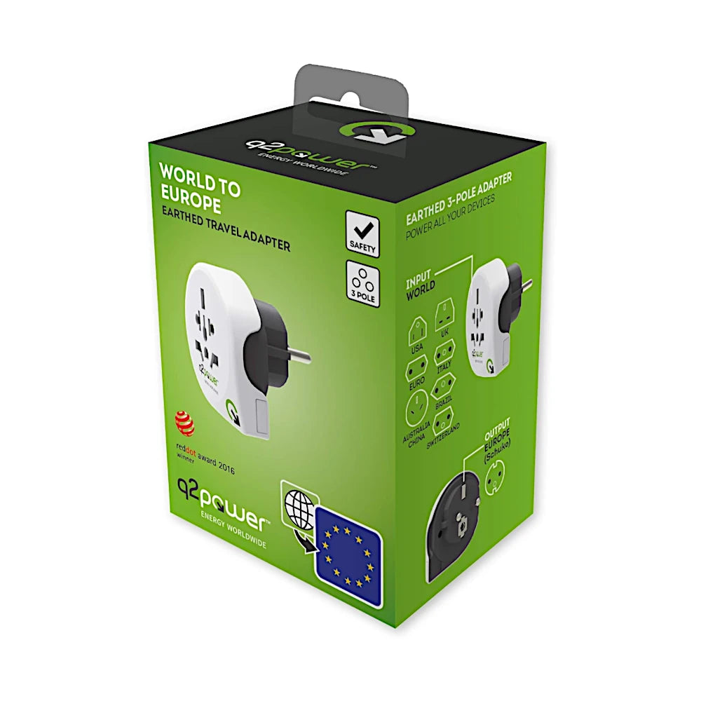q2 Power Reiseadapter Welt nach Europa Verpackung