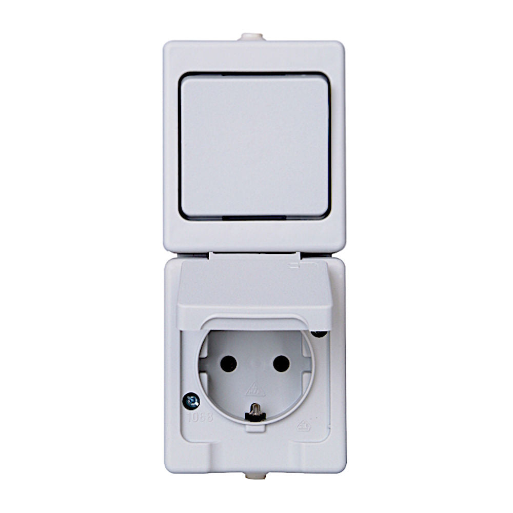 Kopp Standard lichtgrau Feuchtraum Steckdose + Aus-Wechselschalter (130104001)