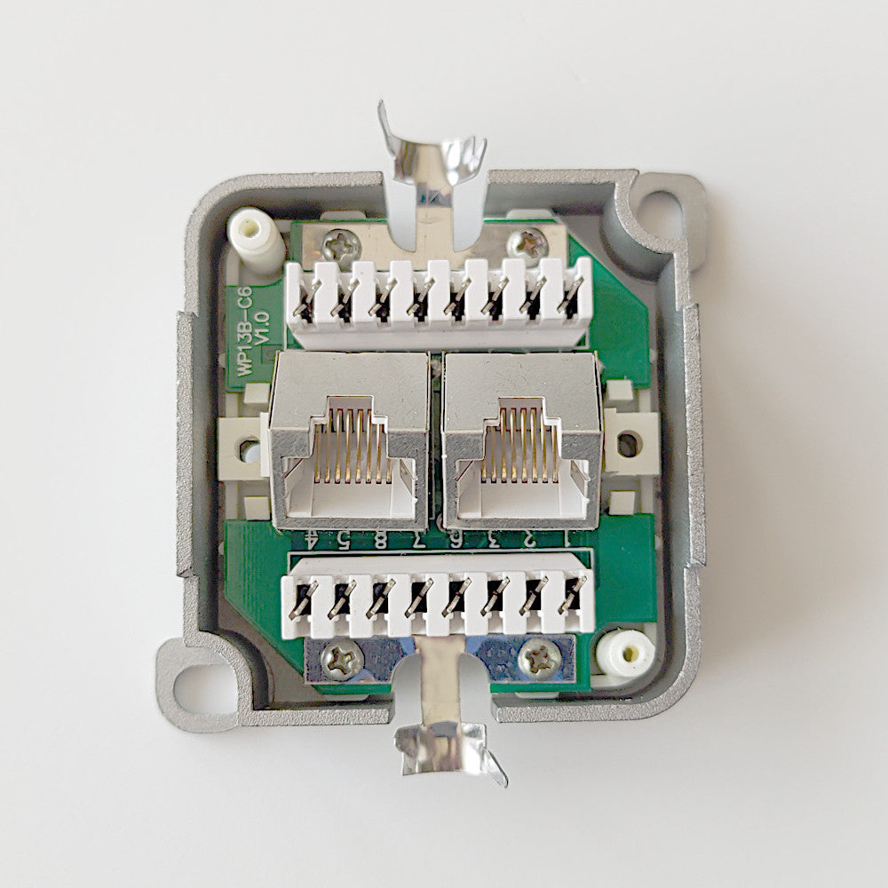 Bleil Netzwerkanschlussdose Cat.6 2x RJ45 Innenleben Draufsicht