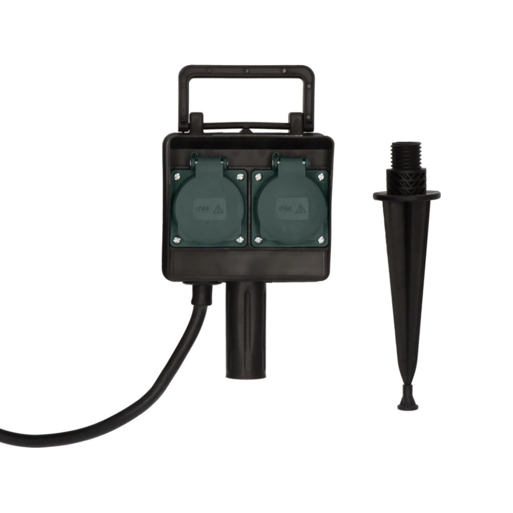 Brennenstuhl Gartensteckdose mit Erdspieß 4-fach 1,4m IP44 schwarz (1154440) Vorderansicht mit Erdspieß einzeln