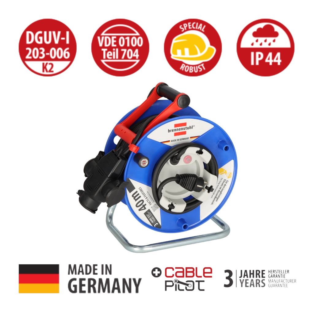 Brennenstuhl Kabeltrommel Garant G mit Gummikupplung 3-fach 40m (1188380301) Ansicht von vorn