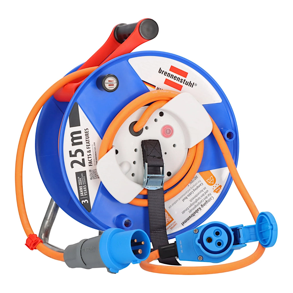 Brennenstuhl Kabeltrommel Garant CEE 25m (1182470100) Vorderansicht mit teilweise abgerollten Kabeln