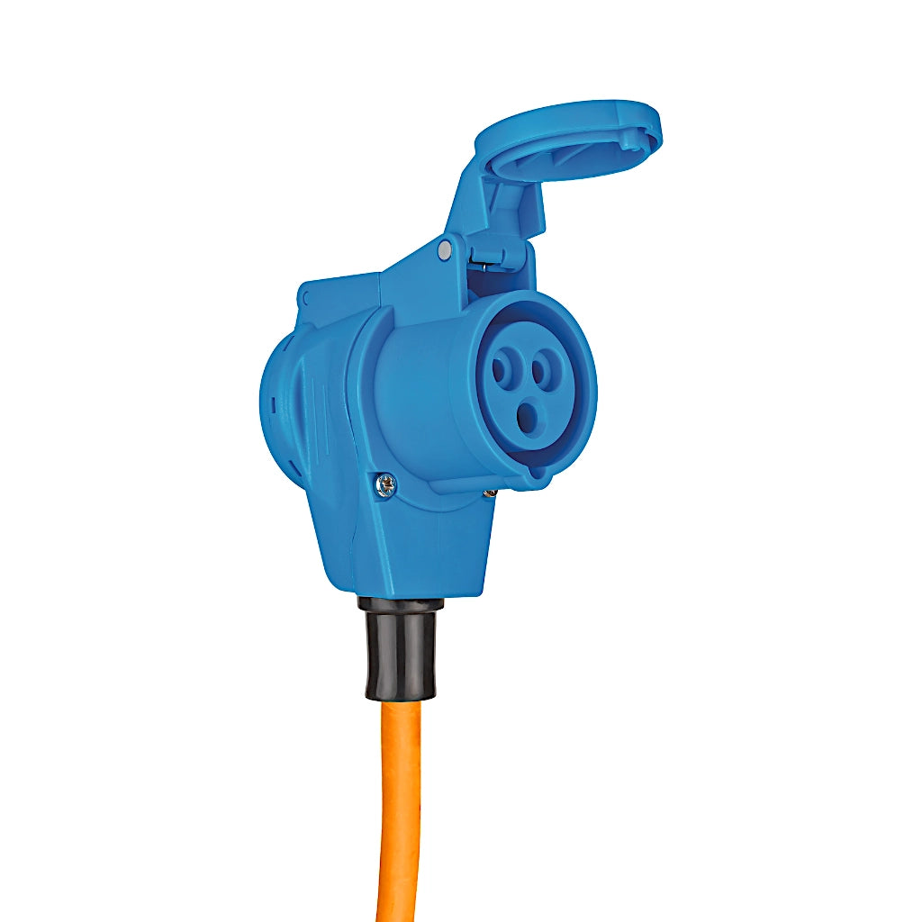 CEE-Winkelkupplung (230V/16A) inklusive Schutzkontakt-Kombisteckdose (230V) mit selbstschließendem Deckel