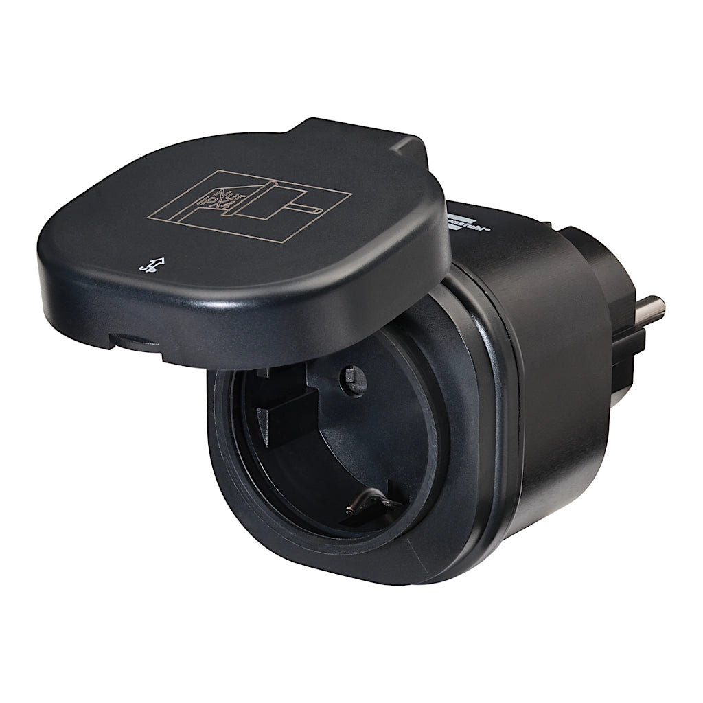 Brennenstuhl WiFi Steckdose WA3000 XS02 schwarz IP44 (1294860) Ansicht von vorn mit geöffnetem Klappdeckel