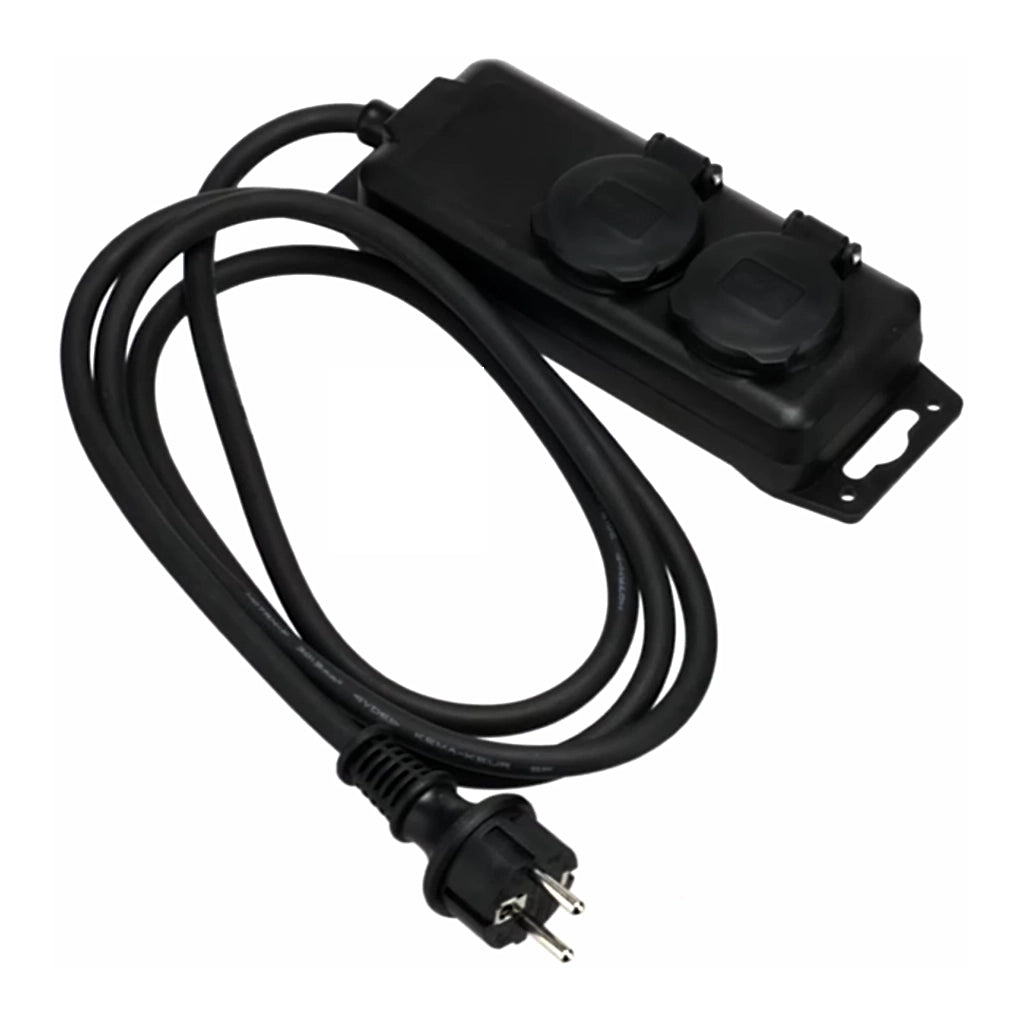 Brennenstuhl Steckdosenleiste 2-fach IP44 schwarz (1159930) Ansicht schräg von der Seite mit Zuleitung