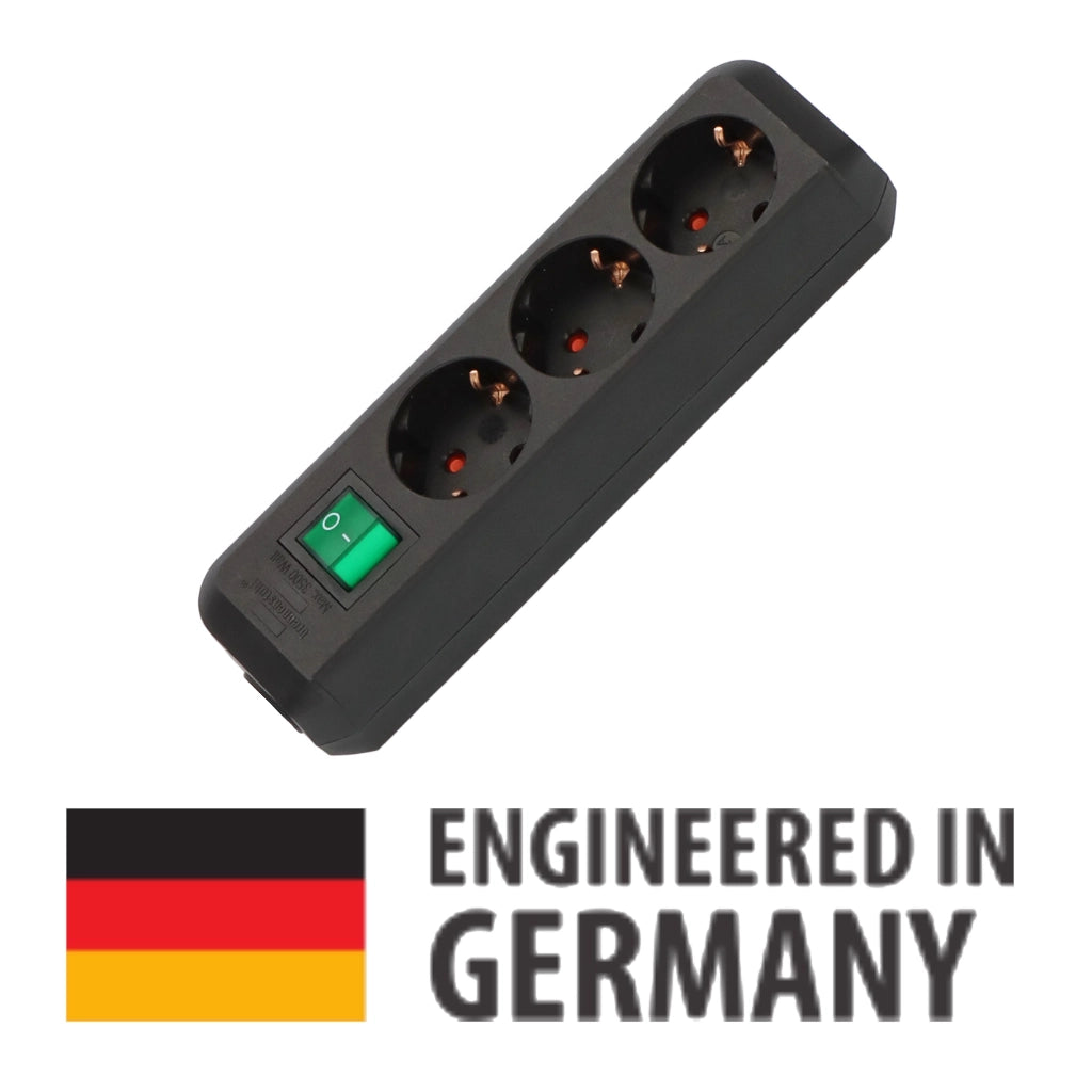 Brennenstuhl Steckdosenleiste 3-fach 3m schwarz mit Schalter Eco-Line (1152300400) Ansicht schräg von der Seite ohne Stecker