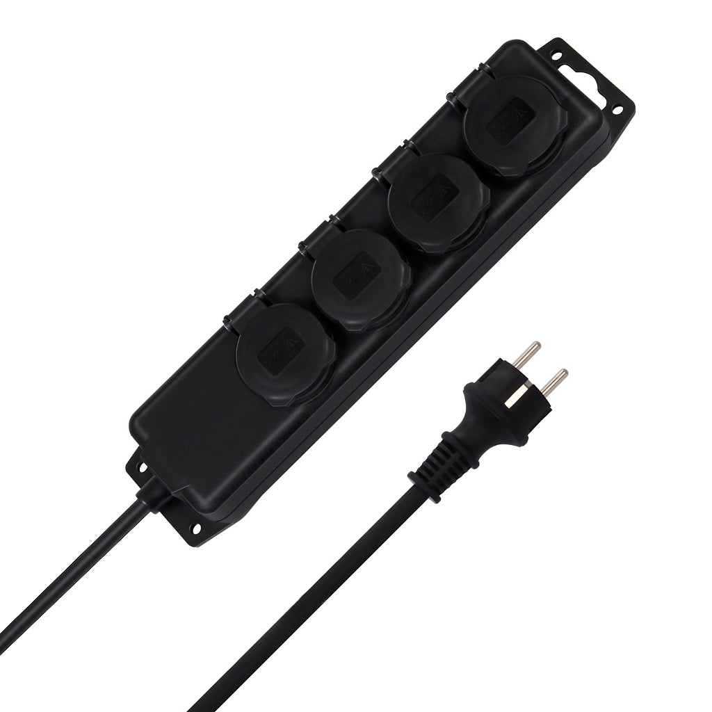Brennenstuhl Steckdosenleiste 4-fach IP44 schwarz (1159960) Ansicht schräg von oben mit Schutzkontaktstecker