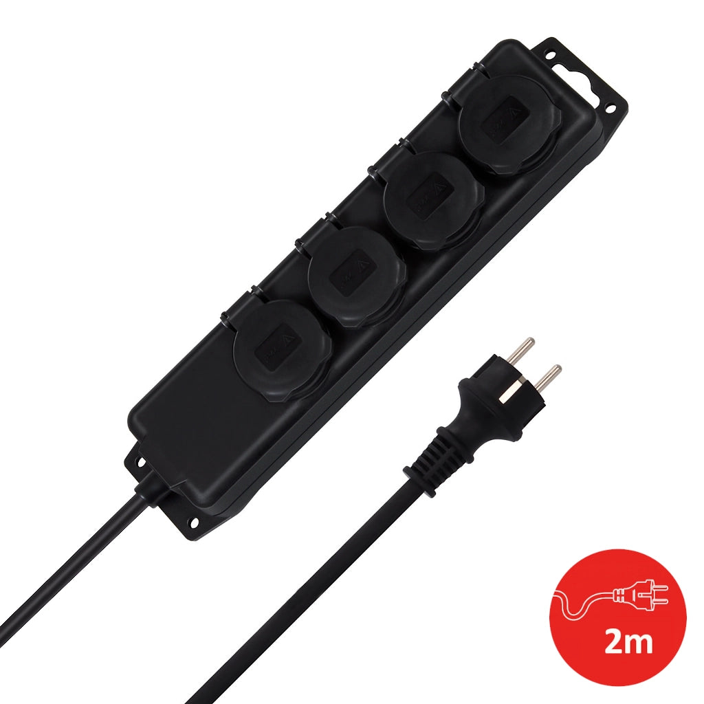 Brennenstuhl Steckdosenleiste 4-fach IP44 schwarz (1159960) Ansicht schräg von oben mit Schutzkontaktstecker