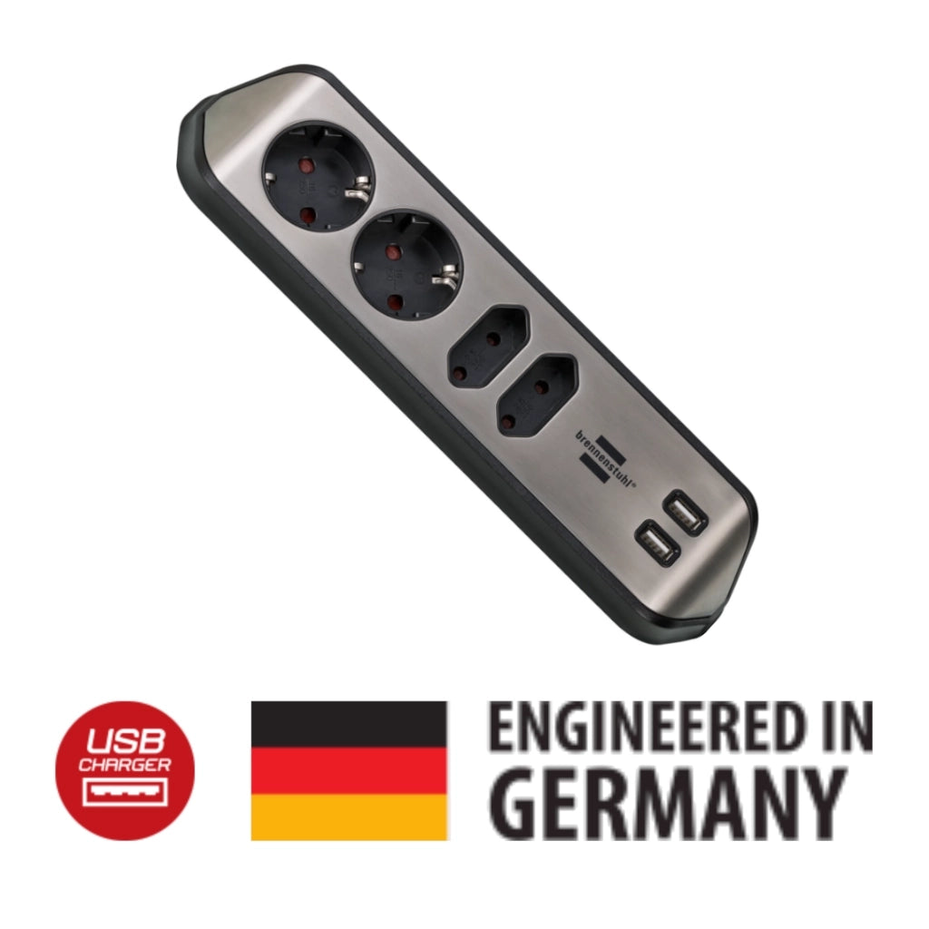 Brennenstuhl Eck-Steckdosenleiste 4-fach 2xUSB Edelstahl / schwarz (1153590410) Ansicht von oben