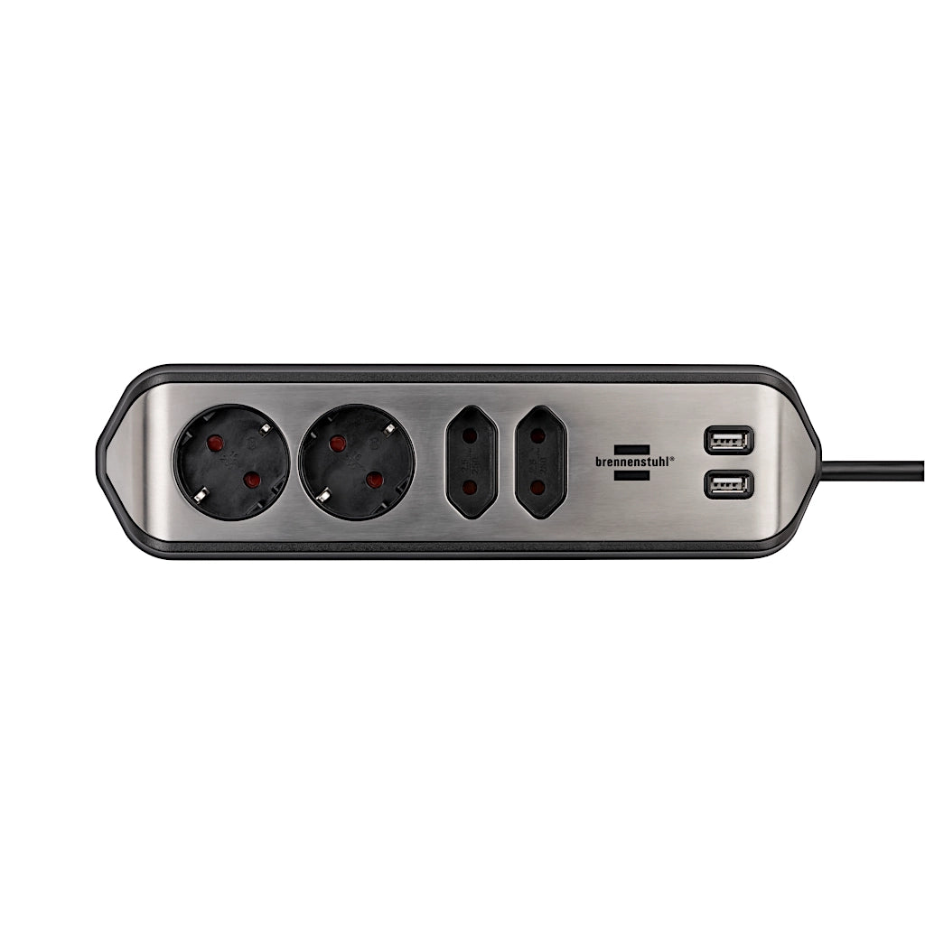 Brennenstuhl Eck-Steckdosenleiste 4-fach 2xUSB Edelstahl / schwarz (1153590410) Ansicht von oben