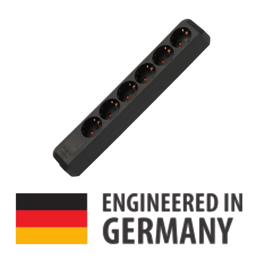 Brennenstuhl Steckdosenleiste 6-fach 1,5m schwarz Eco-Line (1159400015) Ansicht schräg von der Seite ohne Stecker