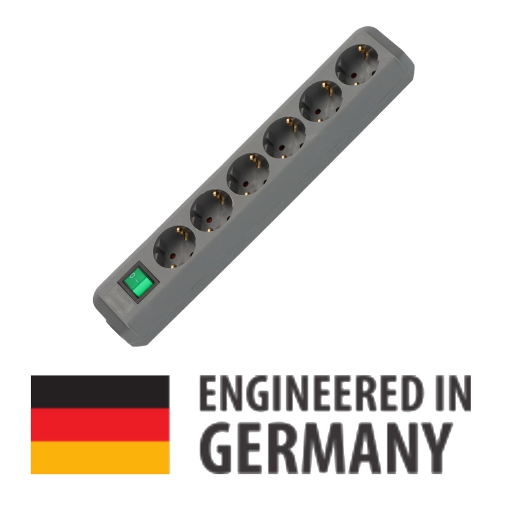 'Brennenstuhl Steckdosenleiste 6-fach 1,5m silbergrau mit Schalter Eco-Line (1159540015) Ansicht schräg von der Seite ohne Stecker