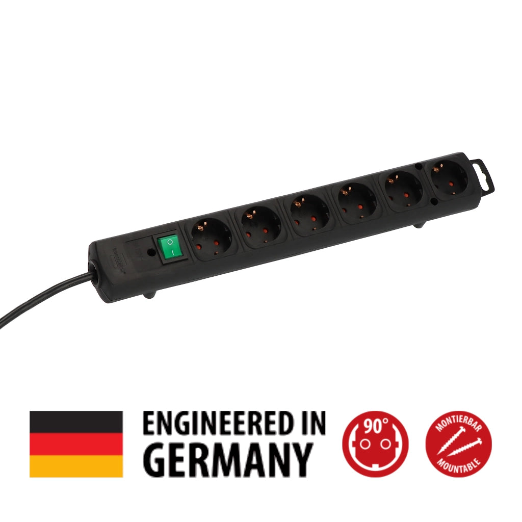 Brennenstuhl Steckdosenleiste 6-fach mit Schalter 2m schwarz (1153300100) Ansicht schräg von oben