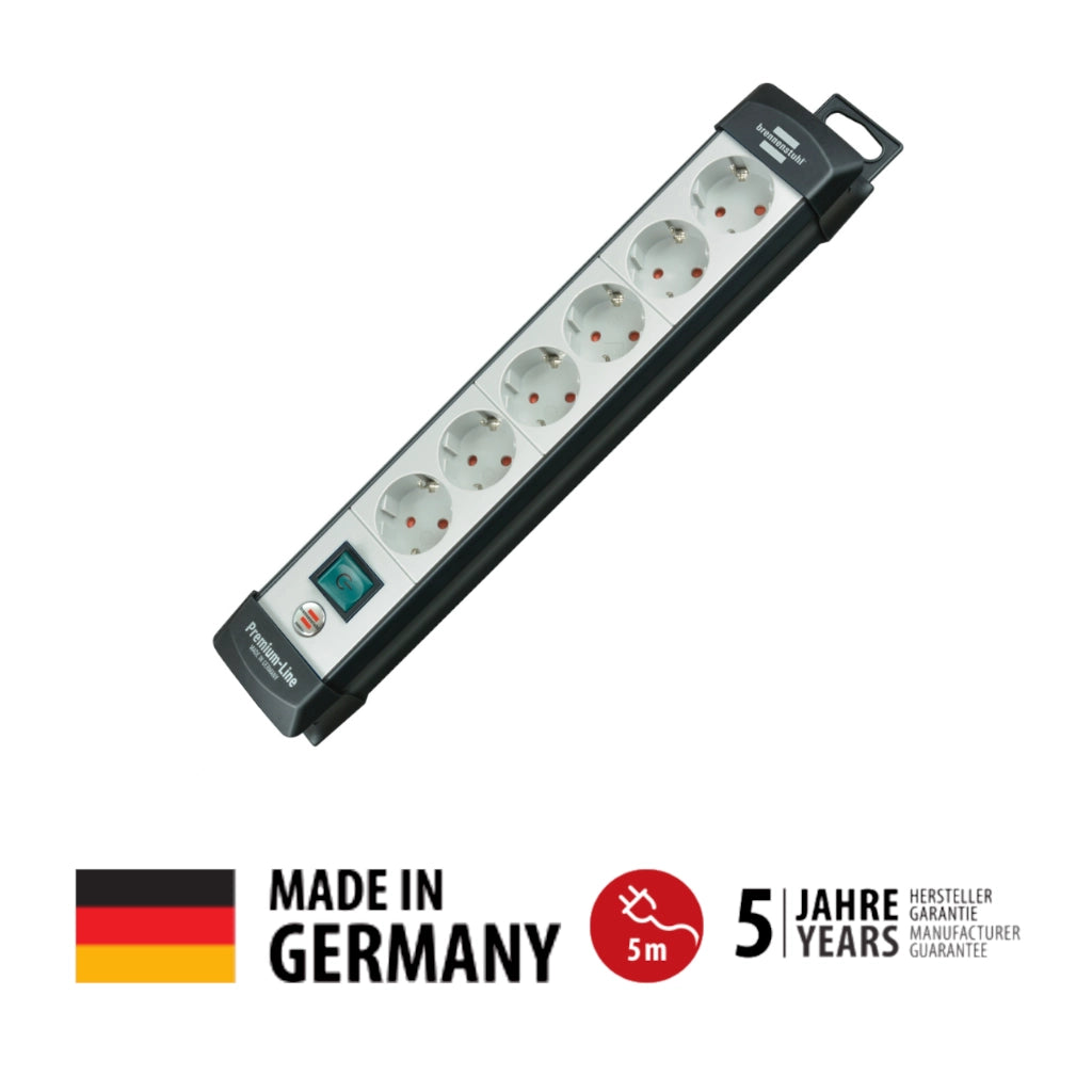 Brennenstuhl Steckdosenleiste 6-fach 5m grau/schwarz (1951560101) Vorderansicht
