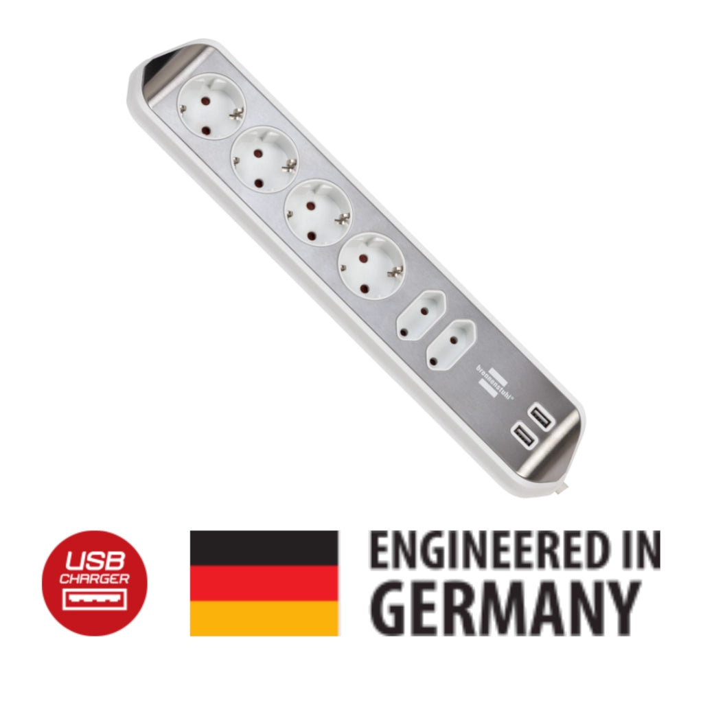 Brennenstuhl Eck-Steckdosenleiste 6-fach 2xUSB Edelstahl / weiß (1153590620) Ansicht von oben
