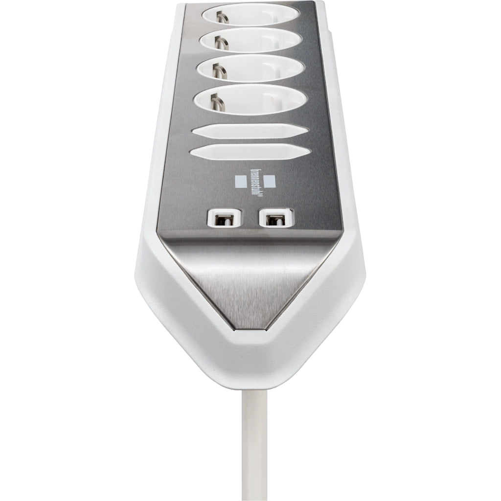 Brennenstuhl Eck-Steckdosenleiste 6-fach 2xUSB Edelstahl / weiß (1153590620) Nahaufnahme der USB Anschlüsse