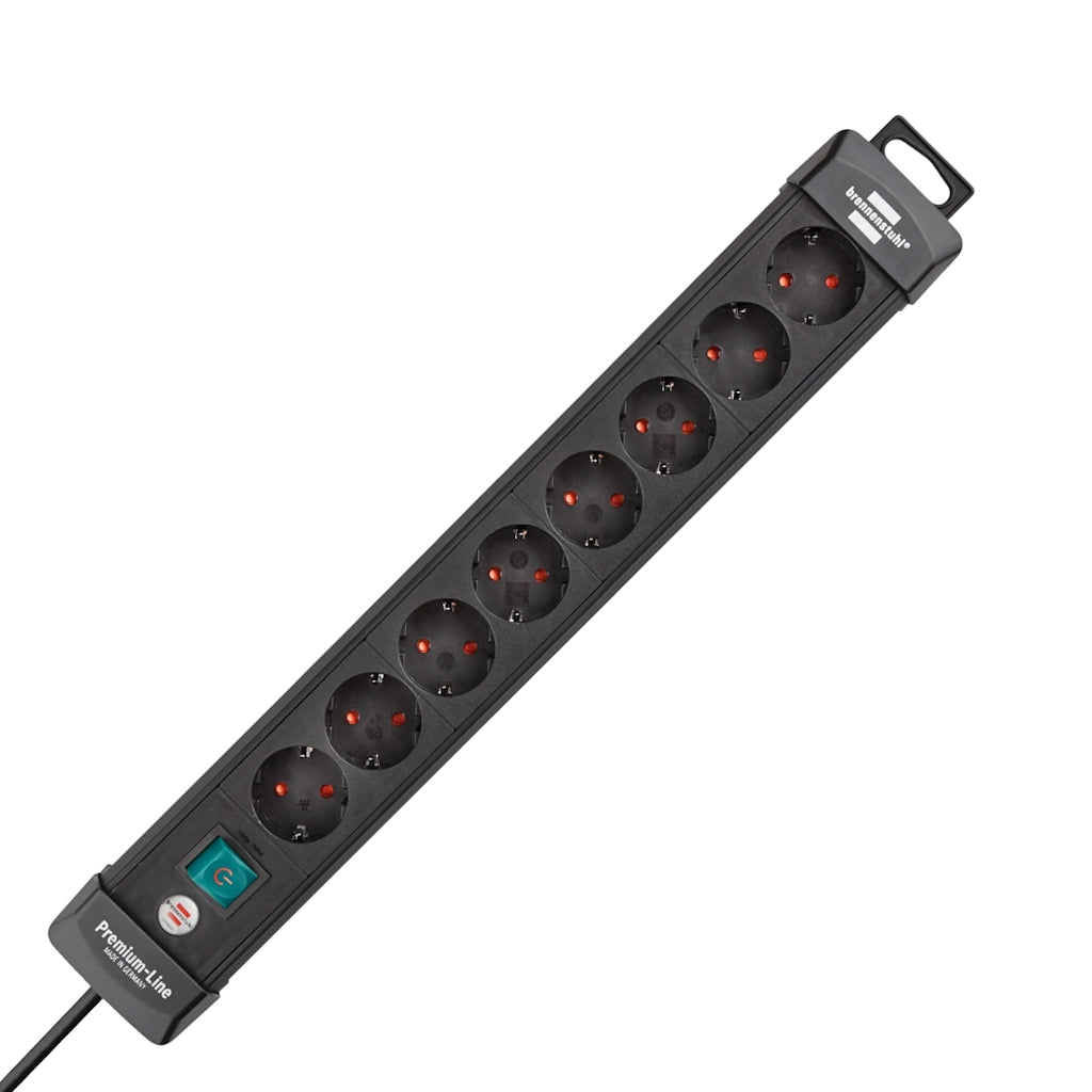 Brennenstuhl Steckdosenleiste 8-fach mit Schalter 3m schwarz (1951180100) Vorderansicht ohne Stecker