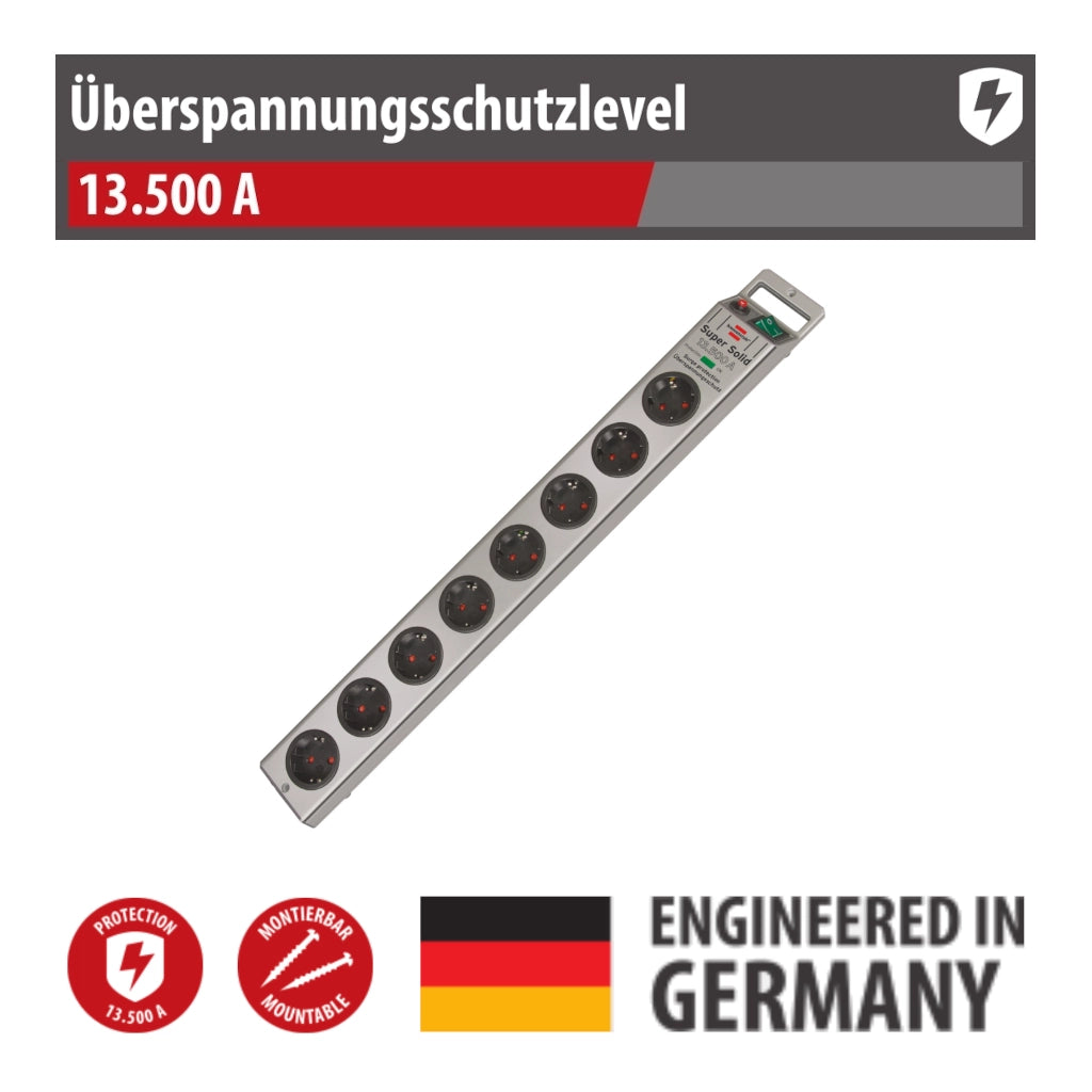 Brennenstuhl Steckdosenleiste 8-fach 2,5m silber Überspannungsschutz Super Solid (1153340318) Draufsicht