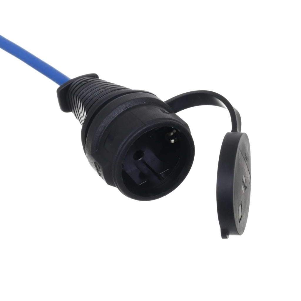 Brennenstuhl Verlängerungskabel 10m IP44 blau (1169810) Nahaufnahme Schutzkontakt-Kupplung mit Verschlusskappe