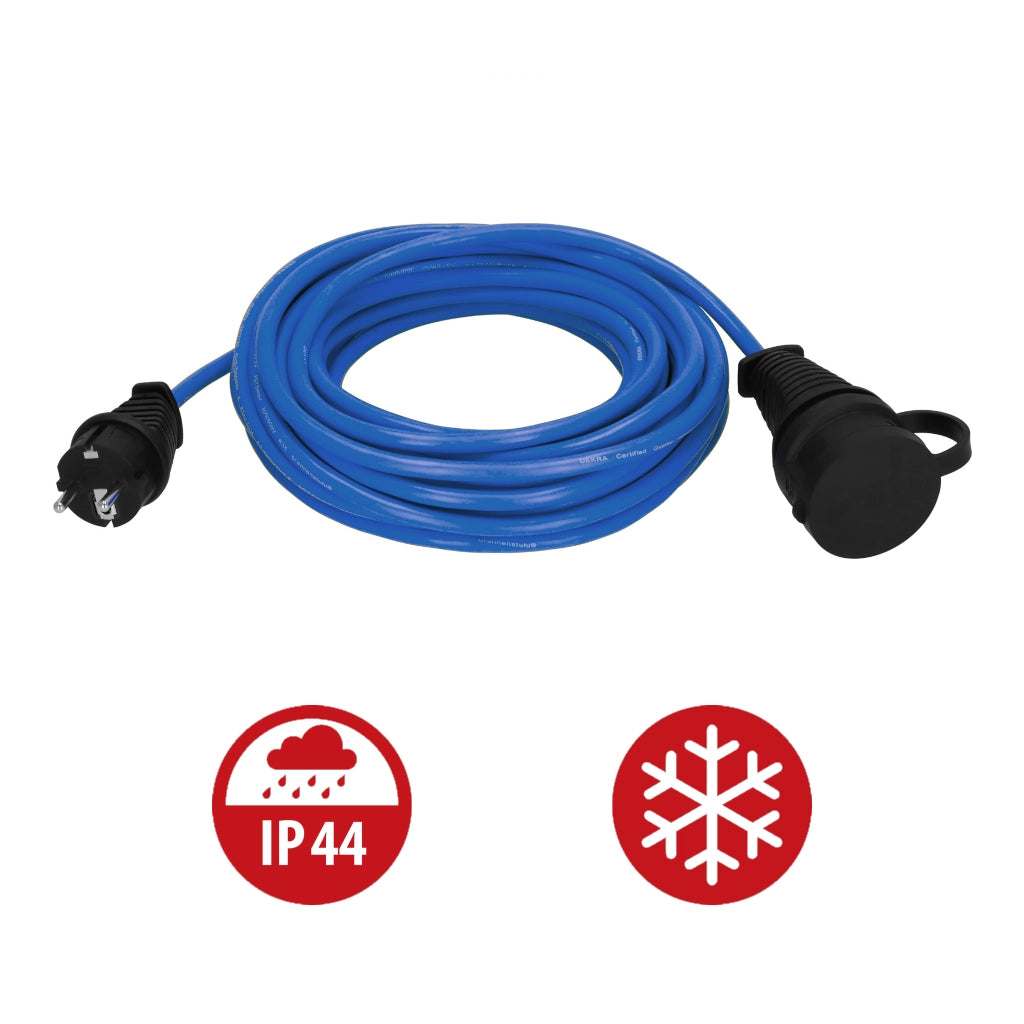 Brennenstuhl Verlängerungskabel 10m IP44 blau (1169810) Brennenstuhl Verlängerungskabel 10m IP44 blau (1169810) Ansicht von oben mit Logo IP44