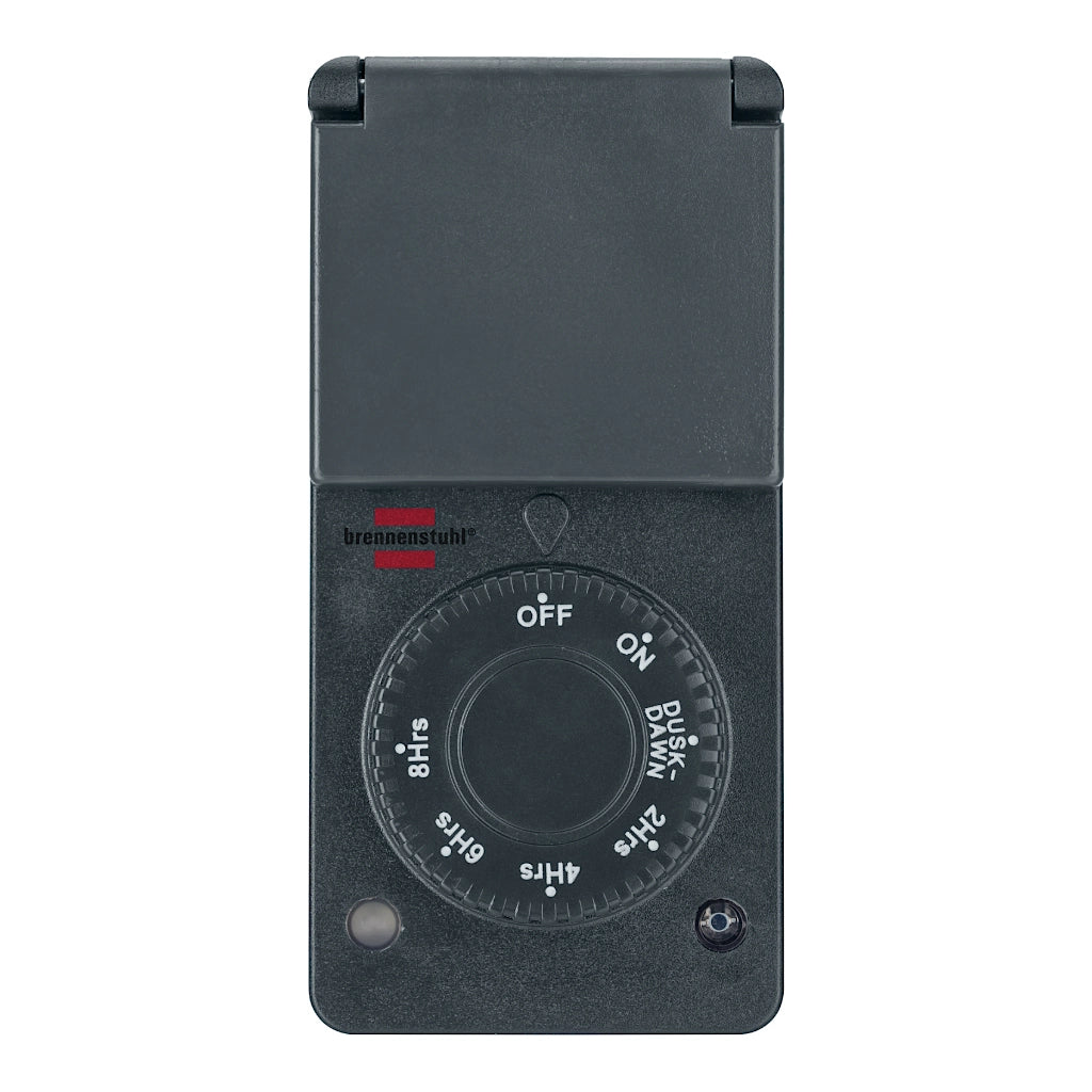 Brennenstuhl Zeitschaltuhr mit Dämmerungssensor DDT anthrazit IP44 (1506120) Vorderansicht