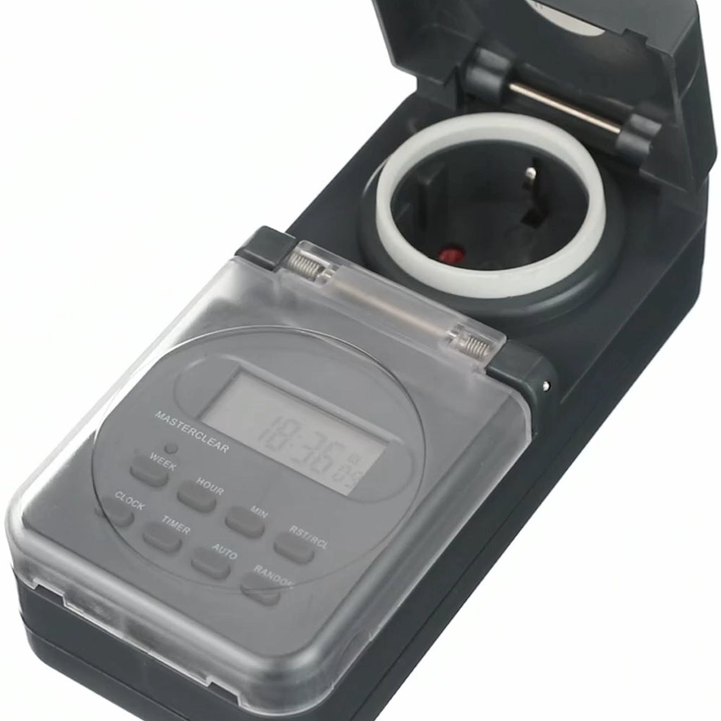 Brennenstuhl digitale Zeitschaltuhr BDZ44 anthrazit IP44 (1506706) Ansicht liegend mit geöffnetem Klappdeckel