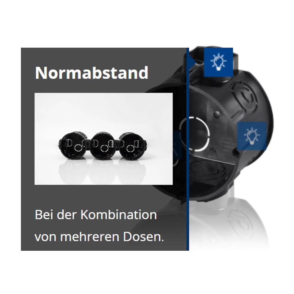 f-tronic Gerätedose E107M25 Ø 60mm / 65mm tief (7310131) Montagebeispiel mit 3 angereihten Dosen
