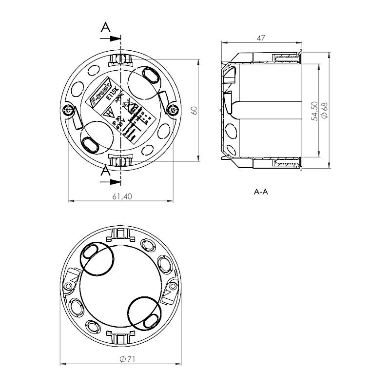 f-tronic Hohlwanddose E115 47mm tief / Ø 68mm 7350094 | 10 Stück