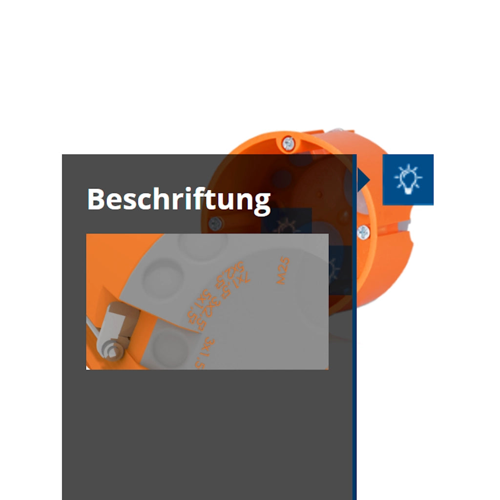 f-tronic Hohlwand Gerätedose E2700 winddicht 47mm tief / Ø 68mm (7360028) Bild zeigt die Beschriftung Rückseite