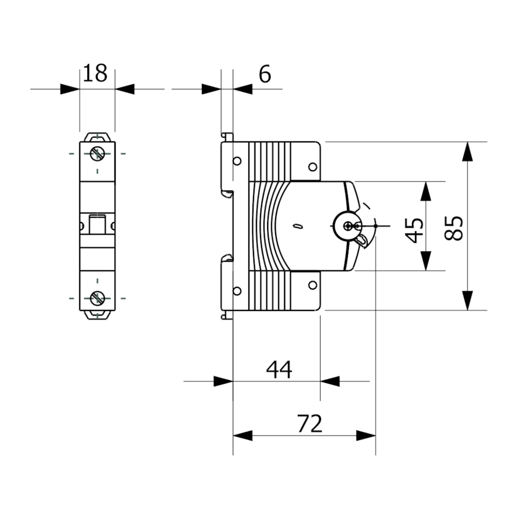 Gewiss Leitungsschutzschalter MT100 B16A (GW92508) technische Zeichnung mit Abmessungen