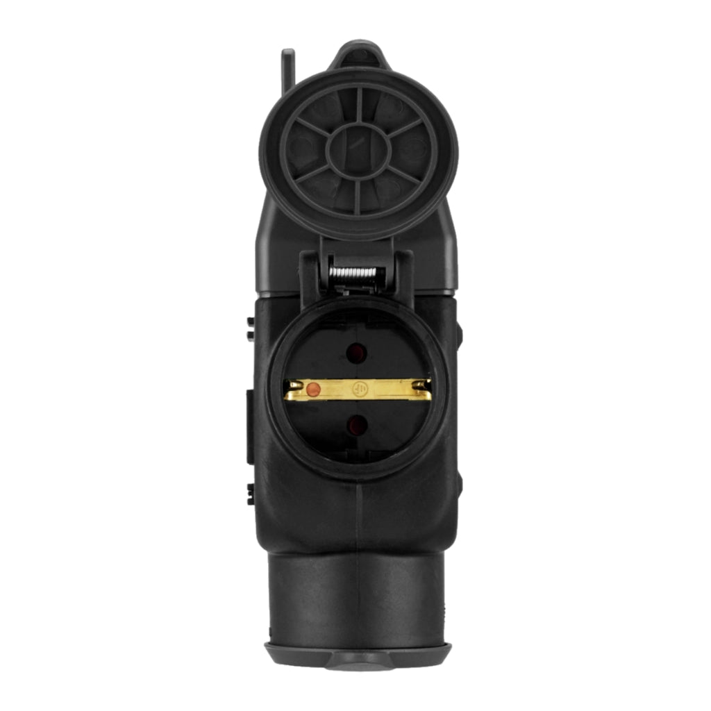 Hängekupplung Gummi 3-fach IP44 schwarz Seitenansicht mit geöffnetem Klappdeckel